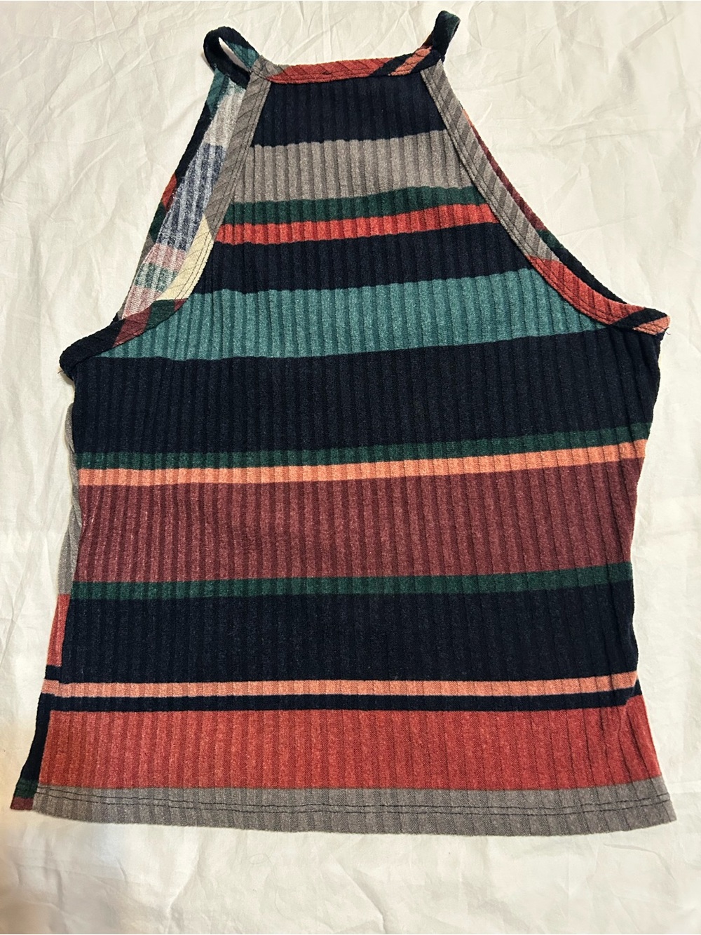 WOW couture Multicolor Striped Ribbed Halter Tank Top - Picture 2 of 3